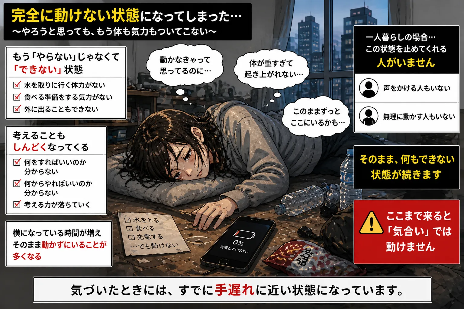 完全に動けない状態になった一人暮らし