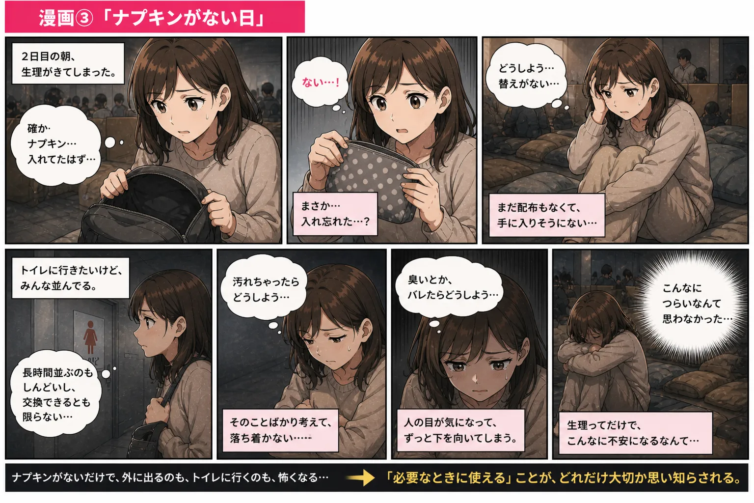 ナプキンがなく困る女性の漫画