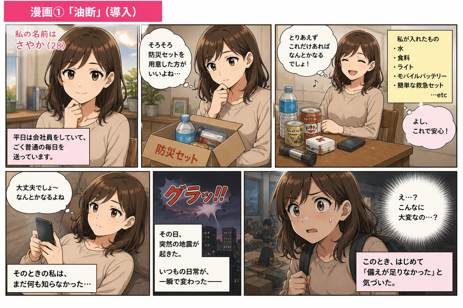 防災を軽く考えている女性の漫画 油断