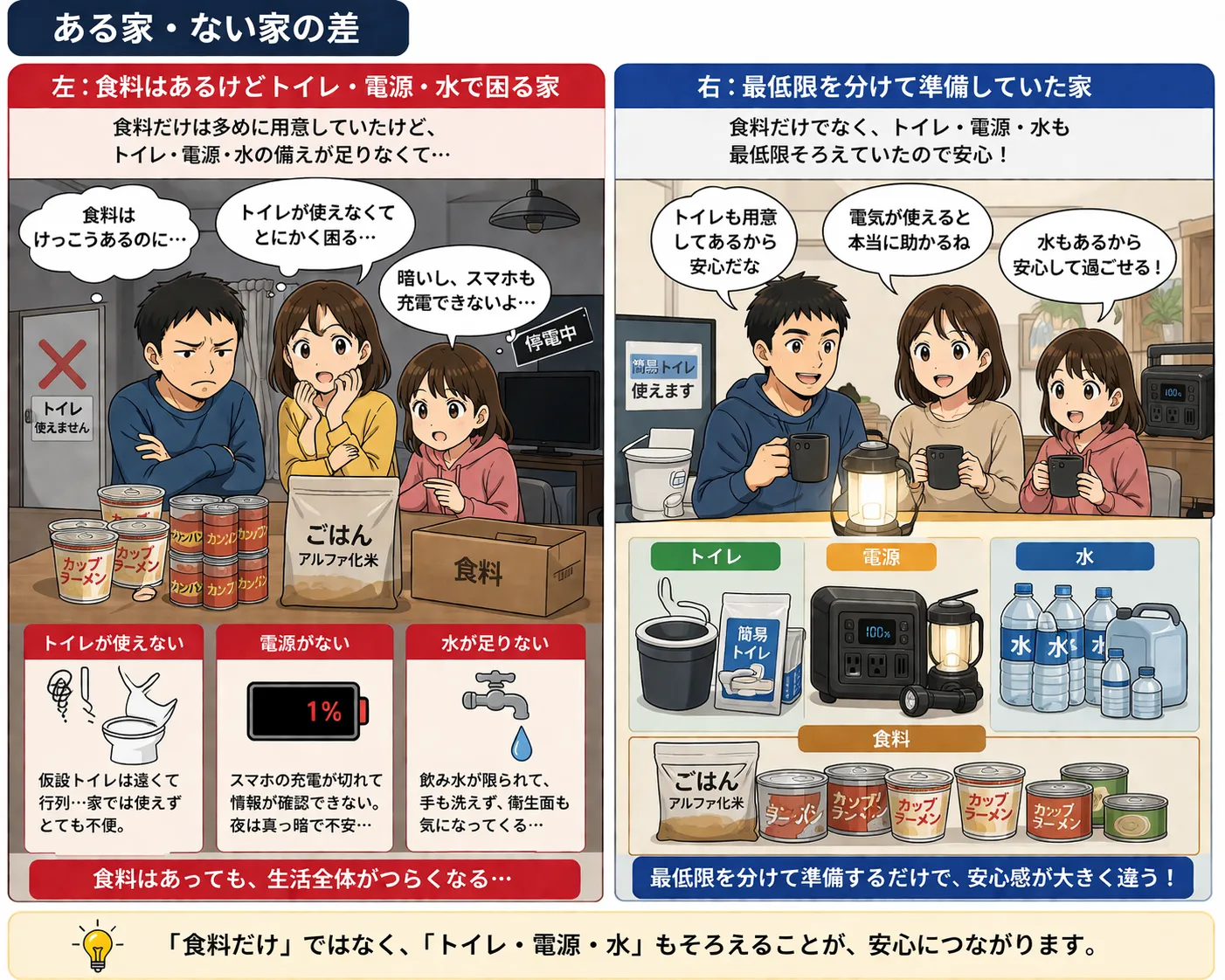備えがある家とない家の違い（トイレ・電源・水）